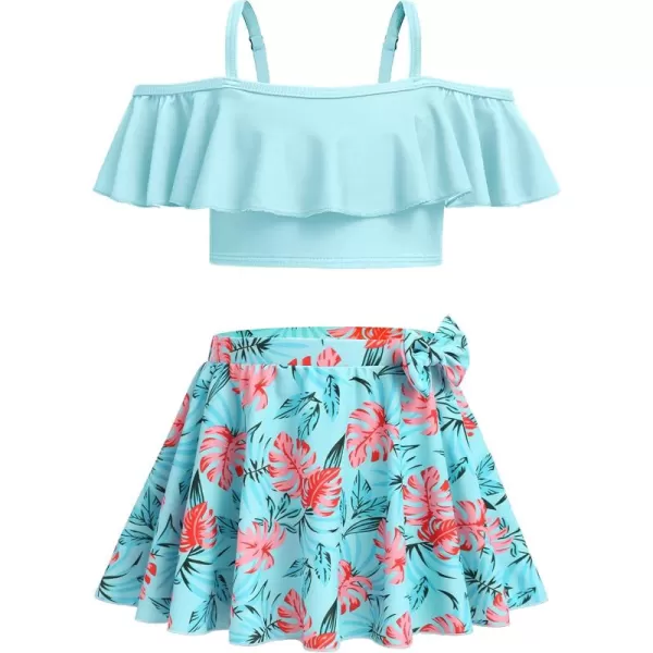 Arshiner 3 Piece Tween Girls Swimsuit Ruffle Sleeve Athletic Tankini Sport Swimwear with Swimming Skirt