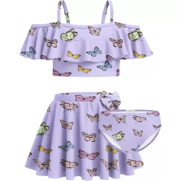 Arshiner 3 Piece Tween Girls Swimsuit Ruffle Sleeve Athletic Tankini Sport Swimwear with Swimming Skirt