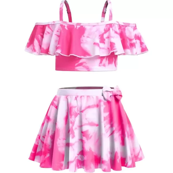 Arshiner 3 Piece Tween Girls Swimsuit Ruffle Sleeve Athletic Tankini Sport Swimwear with Swimming Skirt