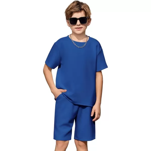 Arshiner Boys Drop Shoulder T-Shirt and Drawstring Waist Shorts with Chain Necklace Royal Blue 16