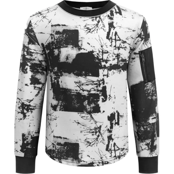 Arshiner Boy's Loose Long Sleeve Solid/Tie-Dyed Print Curve Hem T Shirt for 5-12 Years