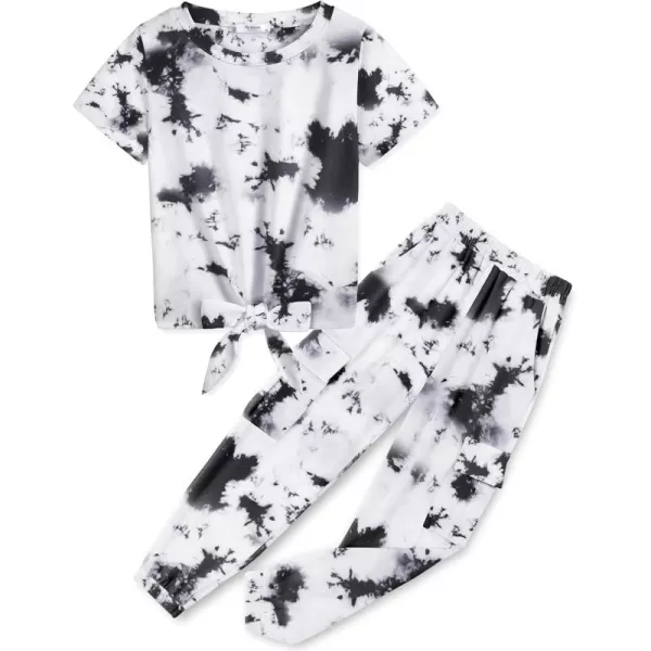 Arshiner Girls 2 Piece Outfits Short Sleeve Tie Knot Front Tee Tops and Cargo Jogger Pants Set Kids Clothing Sets