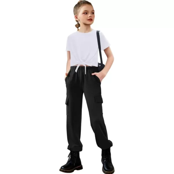 Arshiner Girls 2 Piece Outfits Short Sleeve Tie Knot Front Tee Tops and Cargo Jogger Pants Set Kids Clothing Sets