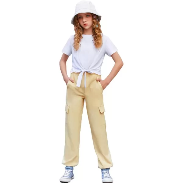 Arshiner Girls 2 Piece Outfits Short Sleeve Tie Knot Front Tee Tops and Cargo Jogger Pants Set Kids Clothing Sets