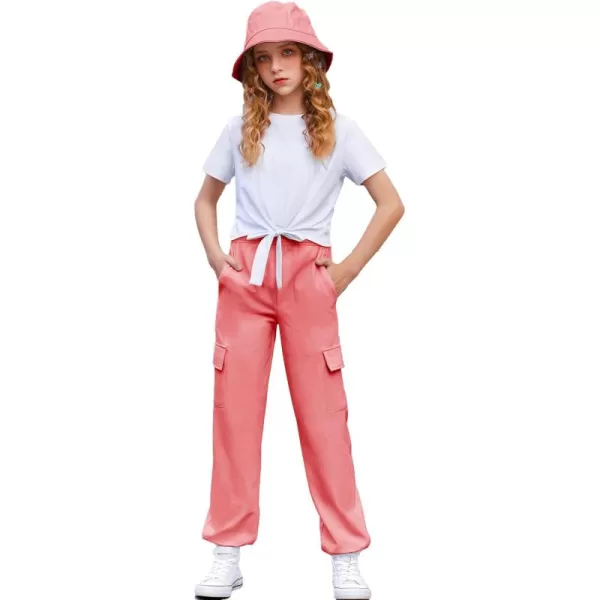 Arshiner Girls 2 Piece Outfits Short Sleeve Tie Knot Front Tee Tops and Cargo Jogger Pants Set Kids Clothing Sets