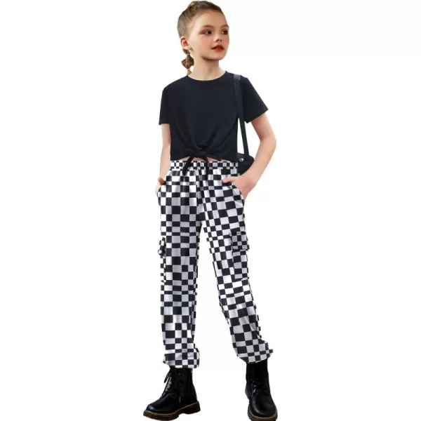 Arshiner Girls 2 Piece Outfits Short Sleeve Tie Knot Front Tee Tops and Cargo Jogger Pants Set Kids Clothing Sets