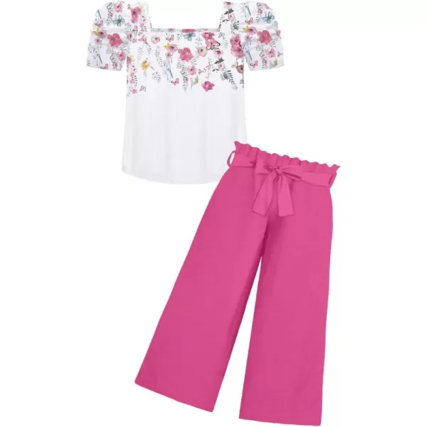 Arshiner Girls 2 Pieces Outfits Kids Square Neck Puff Sleeve Tops and Pants Set with Pockets 6-14 Years