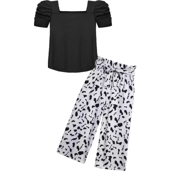 Arshiner Girls 2 Pieces Outfits Kids Square Neck Puff Sleeve Tops and Pants Set with Pockets 6-14 Years