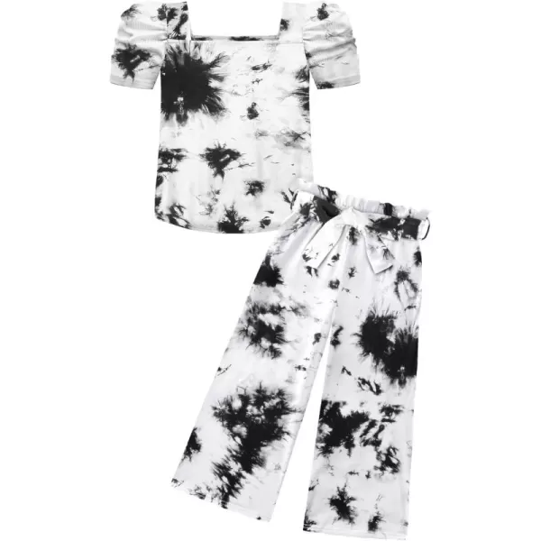 Arshiner Girls 2 Pieces Outfits Kids Square Neck Puff Sleeve Tops and Pants Set with Pockets 6-14 Years