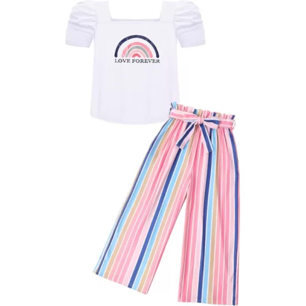 Arshiner Girls 2 Pieces Outfits Kids Square Neck Puff Sleeve Tops and Pants Set with Pockets 6-14 Years