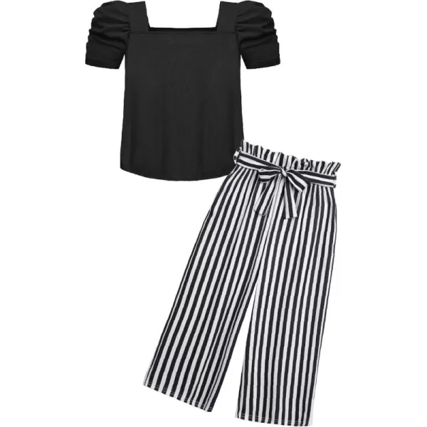 Arshiner Girls 2 Pieces Outfits Kids Square Neck Puff Sleeve Tops and Pants Set with Pockets 6-14 Years