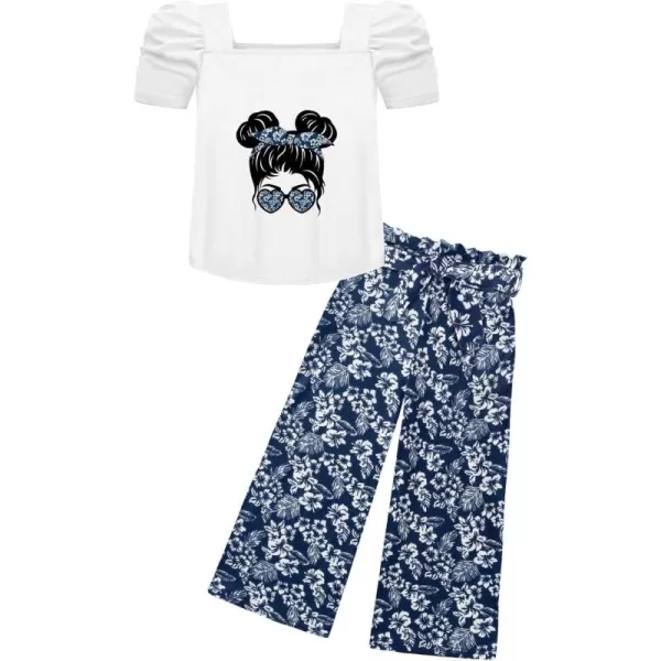 Arshiner Girls 2 Pieces Outfits Kids Square Neck Puff Sleeve Tops and Pants Set with Pockets 6-14 Years