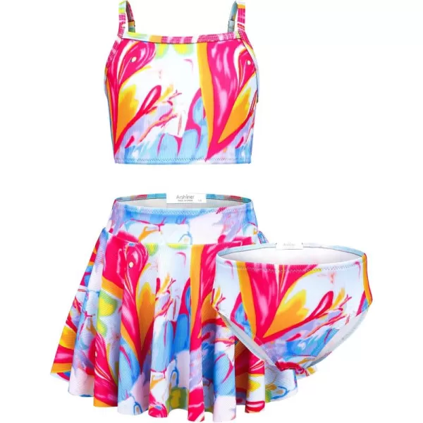 Arshiner Girls' 3Pcs Swimsuits Bikini Bathing Suit Beach Surf Floral Tankini Swimwear