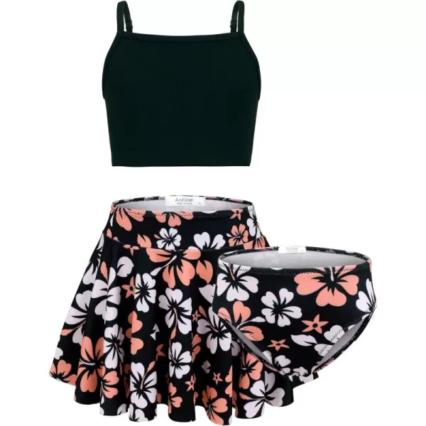 Arshiner Girls' 3Pcs Swimsuits Bikini Bathing Suit Beach Surf Floral Tankini Swimwear