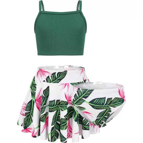 Arshiner Girls' 3Pcs Swimsuits Bikini Bathing Suit Beach Surf Floral Tankini Swimwear