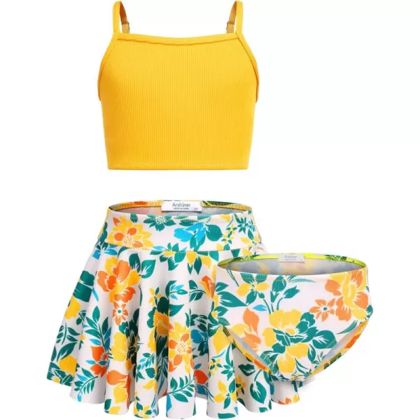 Arshiner Girls' 3Pcs Swimsuits Bikini Bathing Suit Beach Surf Floral Tankini Swimwear