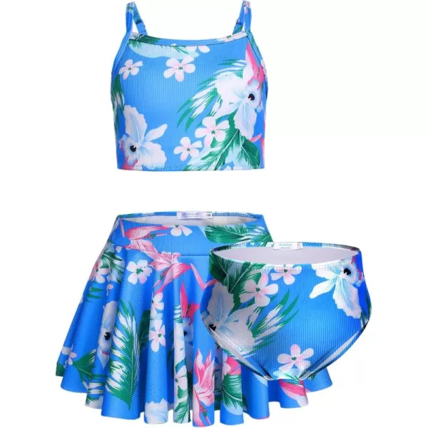 Arshiner Girls' 3Pcs Swimsuits Bikini Bathing Suit Beach Surf Floral Tankini Swimwear