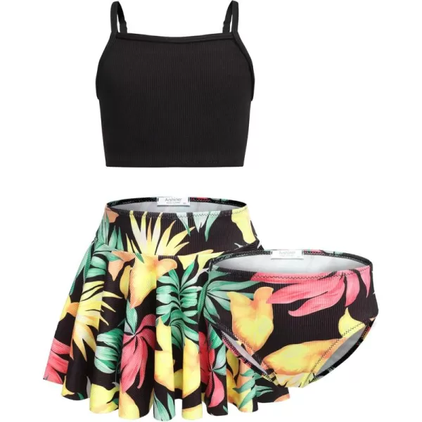 Arshiner Girls' 3Pcs Swimsuits Bikini Bathing Suit Beach Surf Floral Tankini Swimwear