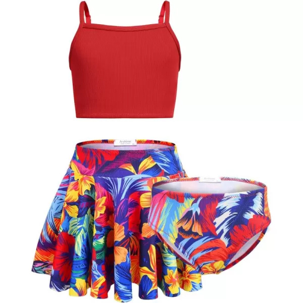 Arshiner Girls' 3Pcs Swimsuits Bikini Bathing Suit Beach Surf Floral Tankini Swimwear