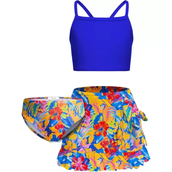 Arshiner Girls Bathing Suits 3 Piece Swimsuit with Cover Up Skirt Beach Surf Floral Tankini Swimwear for 5-14 Years