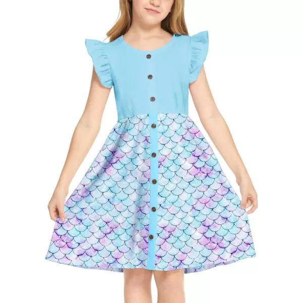 Arshiner Girls Dress Flutter Sleeve A-Line Button Down Sundress Casual Midi Dresses for 4-12 Years Kids