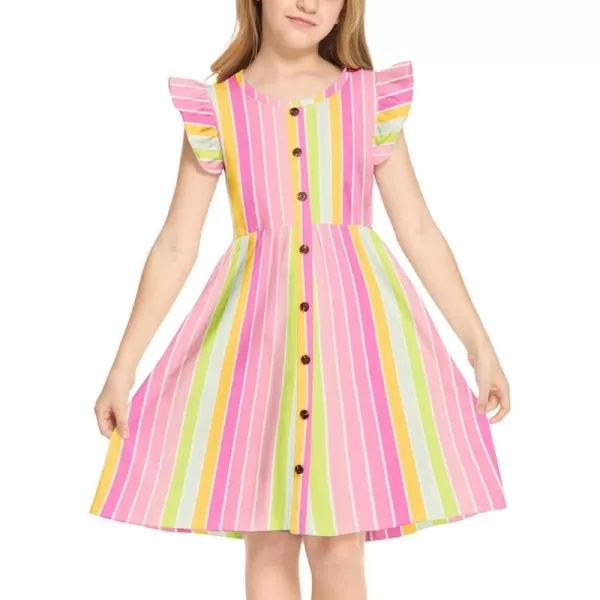 Arshiner Girls Dress Flutter Sleeve A-Line Button Down Sundress Casual Midi Dresses for 4-12 Years Kids