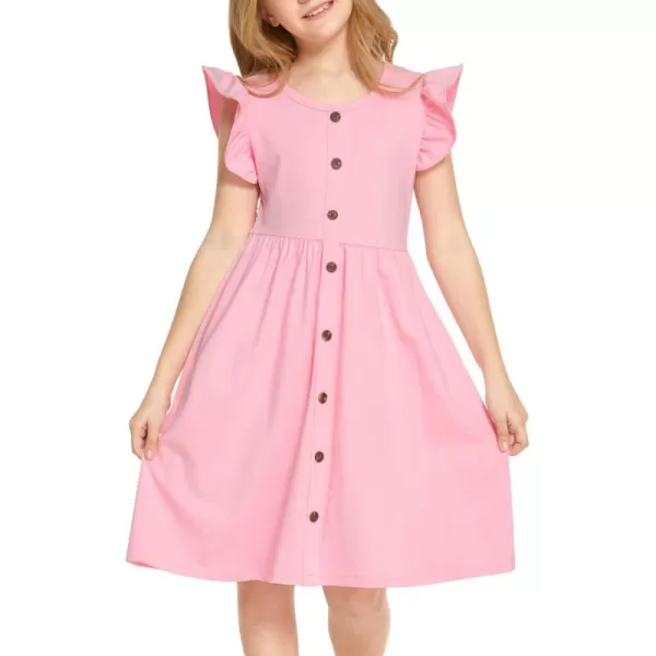 Arshiner Girls Dress Flutter Sleeve A-Line Button Down Sundress Casual Midi Dresses for 4-12 Years Kids