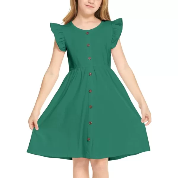 Arshiner Girls Dress Flutter Sleeve A-Line Button Down Sundress Casual Midi Dresses for 4-12 Years Kids