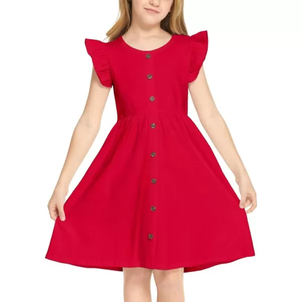 Arshiner Girls Dress Flutter Sleeve A-Line Button Down Sundress Casual Midi Dresses for 4-12 Years Kids
