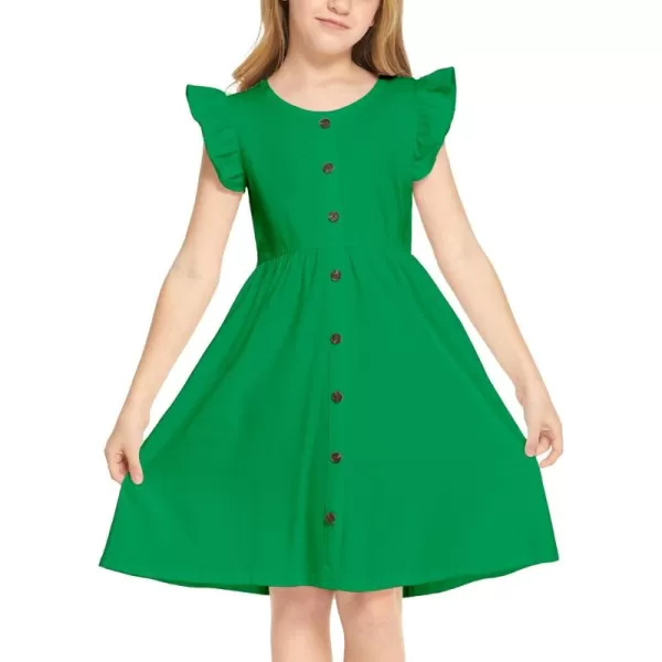 Arshiner Girls Dress Flutter Sleeve A-Line Button Down Sundress Casual Midi Dresses for 4-12 Years Kids