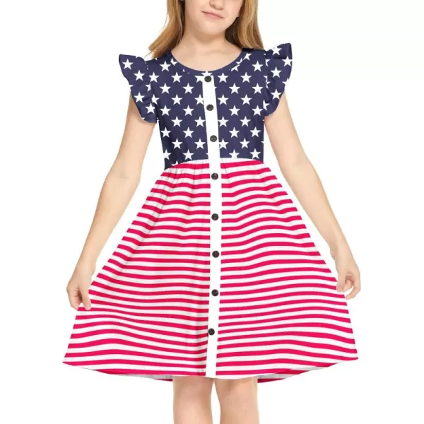 Arshiner Girls Dress Flutter Sleeve A-Line Button Down Sundress Casual Midi Dresses for 4-12 Years Kids