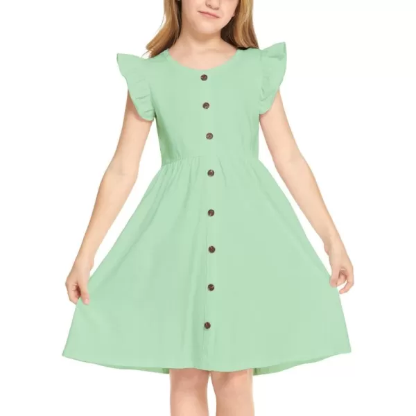 Arshiner Girls Dress Flutter Sleeve A-Line Button Down Sundress Casual Midi Dresses for 4-12 Years Kids