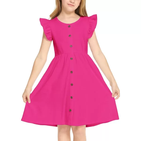 Arshiner Girls Dress Flutter Sleeve A-Line Button Down Sundress Casual Midi Dresses for 4-12 Years Kids