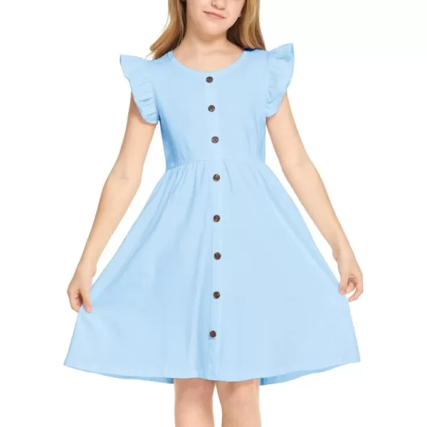 Arshiner Girls Dress Flutter Sleeve A-Line Button Down Sundress Casual Midi Dresses for 4-12 Years Kids