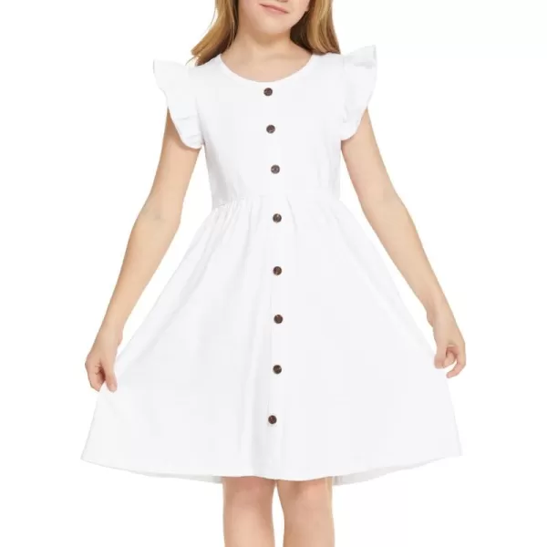 Arshiner Girls Dress Flutter Sleeve A-Line Button Down Sundress Casual Midi Dresses for 4-12 Years Kids