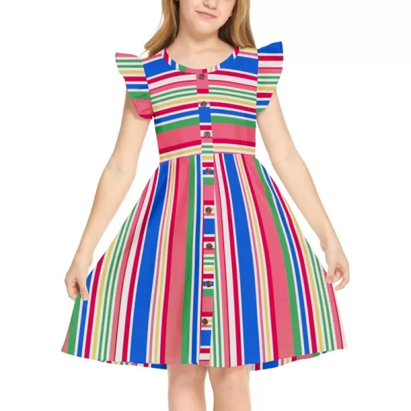 Arshiner Girls Dress Flutter Sleeve A-Line Button Down Sundress Casual Midi Dresses for 4-12 Years Kids