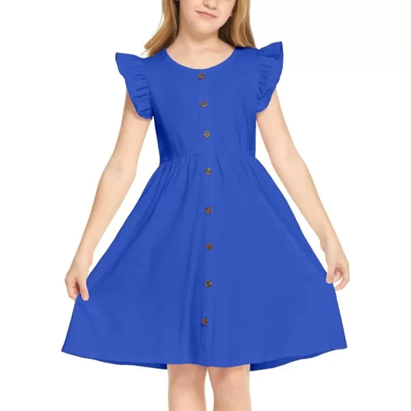 Arshiner Girls Dress Flutter Sleeve A-Line Button Down Sundress Casual Midi Dresses for 4-12 Years Kids