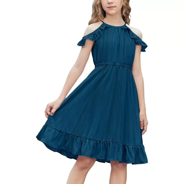 Arshiner Girls Dress Halter Neck Ruffle Sleeveless Formal Party Casual Summer Sundress for 5-14 Years