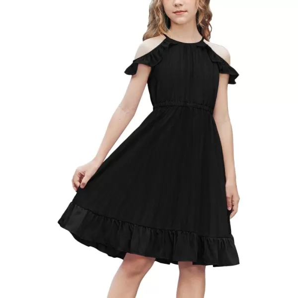 Arshiner Girls Dress Halter Neck Ruffle Sleeveless Formal Party Casual Summer Sundress for 5-14 Years