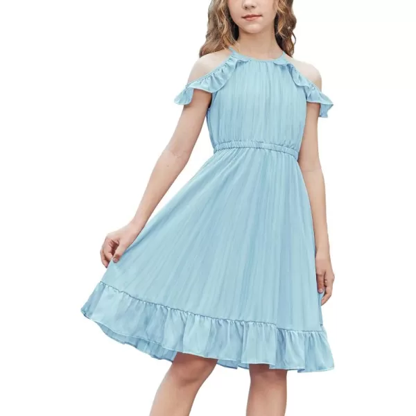 Arshiner Girls Dress Halter Neck Ruffle Sleeveless Formal Party Casual Summer Sundress for 5-14 Years