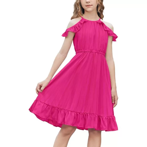 Arshiner Girls Dress Halter Neck Ruffle Sleeveless Formal Party Casual Summer Sundress for 5-14 Years