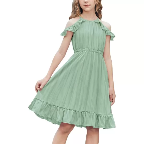 Arshiner Girls Dress Halter Neck Ruffle Sleeveless Formal Party Casual Summer Sundress for 5-14 Years