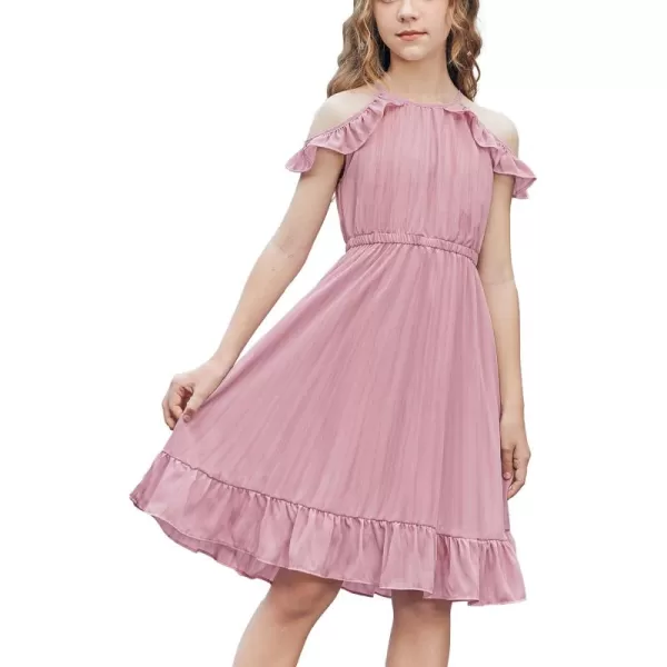 Arshiner Girls Dress Halter Neck Ruffle Sleeveless Formal Party Casual Summer Sundress for 5-14 Years