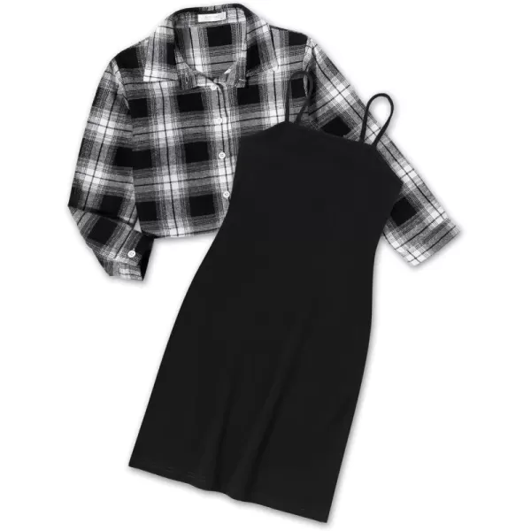 Arshiner Girls Dresses 2 Piece Outfit Cami Dress with Crop Button Up Blouse Shirt Clothing for 5-12 Years