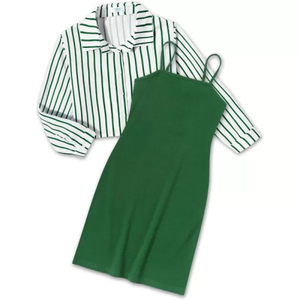 Arshiner Girls Dresses 2 Piece Outfit Cami Dress with Crop Button Up Blouse Shirt Clothing for 5-12 Years