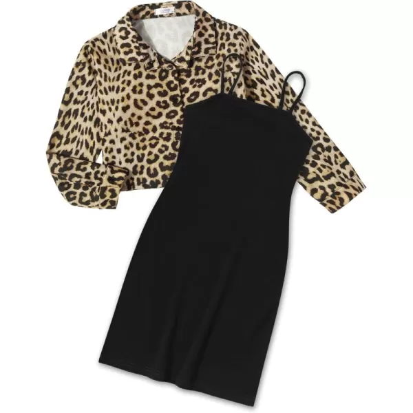 Arshiner Girls Dresses 2 Piece Outfit Cami Dress with Crop Button Up Blouse Shirt Clothing for 5-12 Years