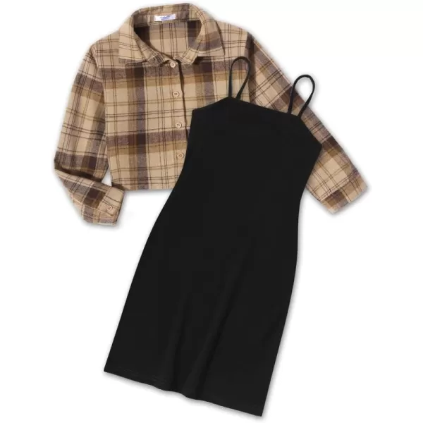 Arshiner Girls Dresses 2 Piece Outfit Cami Dress with Crop Button Up Blouse Shirt Clothing for 5-12 Years