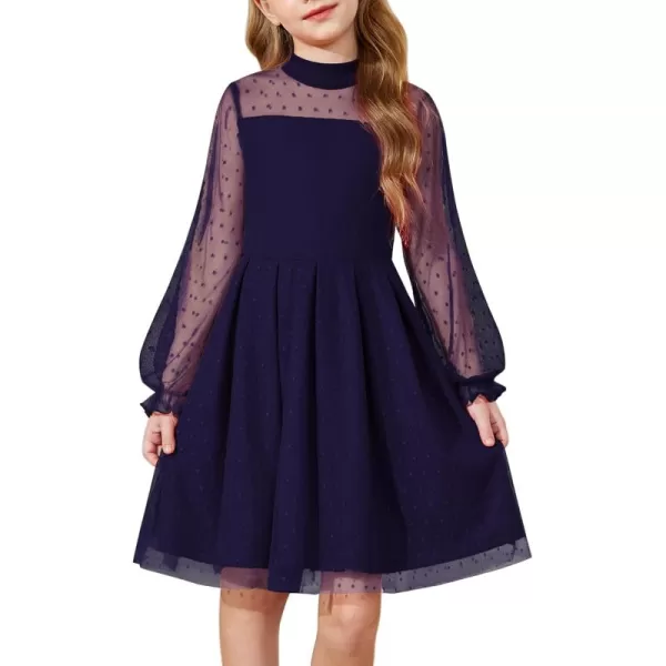Arshiner Girls Dresses Contrast Mesh Puff Long Sleeve Mock Neck Formal Party A Line Short Tulle Dress