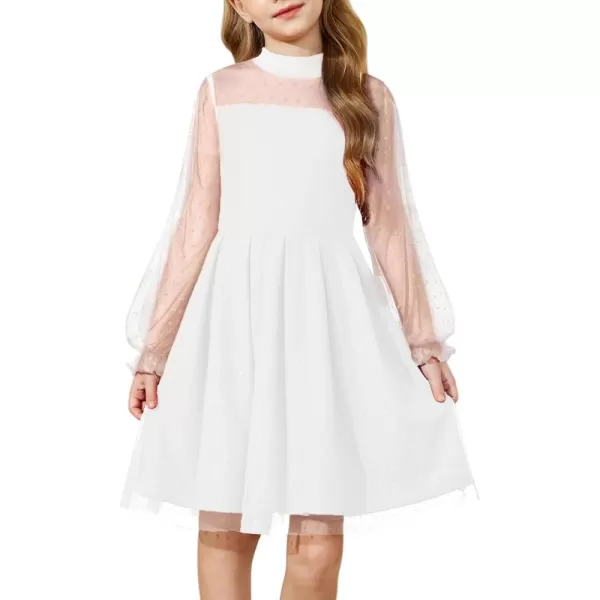 Arshiner Girls Dresses Contrast Mesh Puff Long Sleeve Mock Neck Formal Party A Line Short Tulle Dress