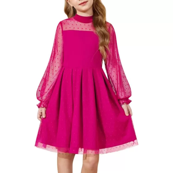 Arshiner Girls Dresses Contrast Mesh Puff Long Sleeve Mock Neck Formal Party A Line Short Tulle Dress
